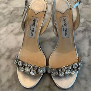 Jimmy Choo Silver Crystal Embellished Heels